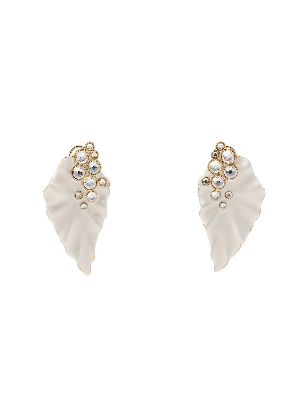 Zara Cream Leaf Stud Earrings with Gold and Crystal Accents - Women Jewelry